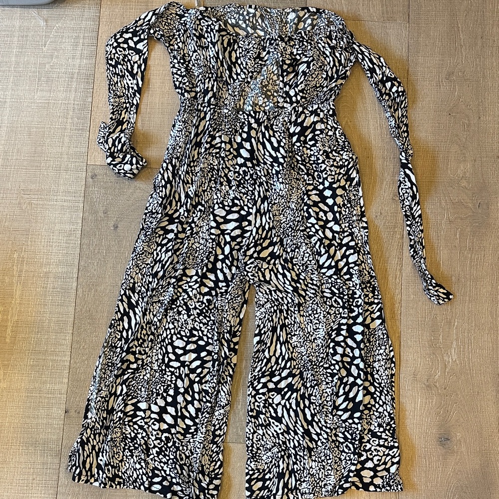 Blue Island Black and White Patterned Jumpsuit